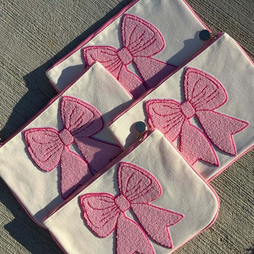 Pink Bow Canvas Kids Zipper Pouch